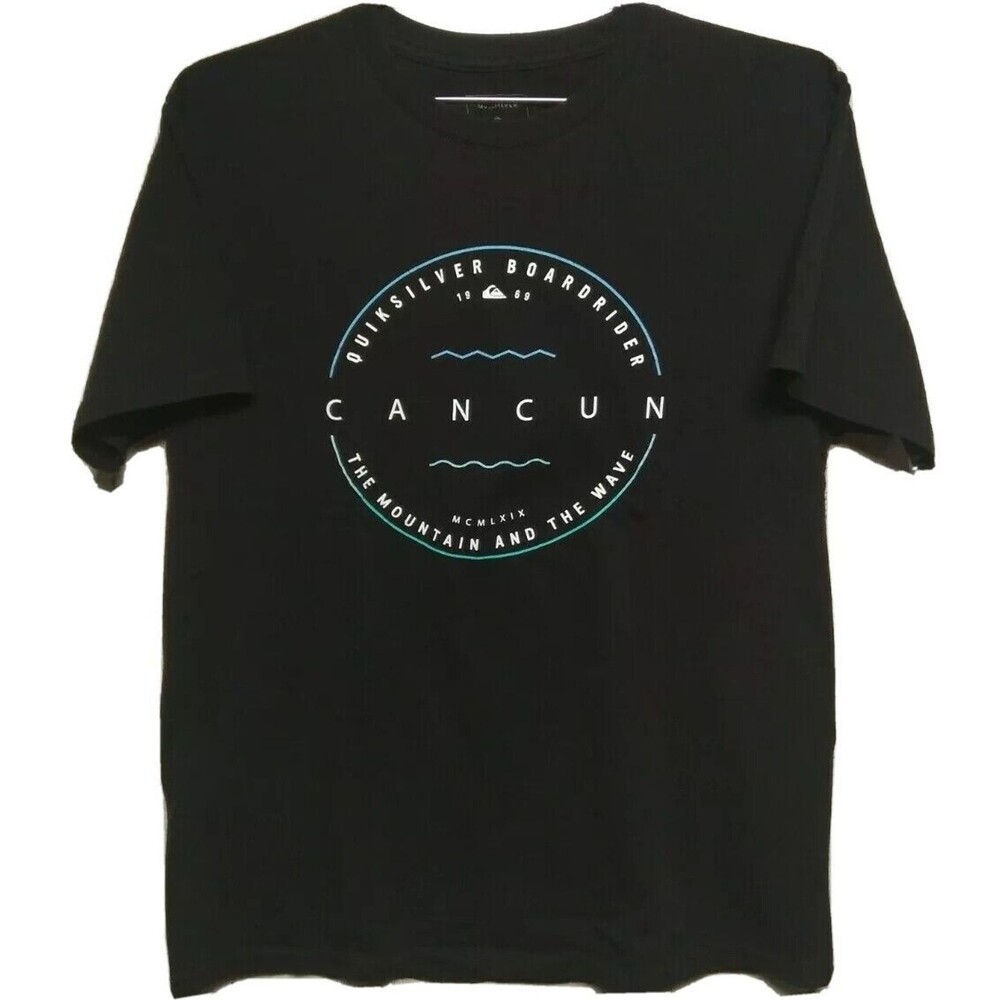QUIKSILVER CANCUN MEN'S TEE BLACK SZ MED T-SHIRT 19"PIT 26"LONG 100% COTTON